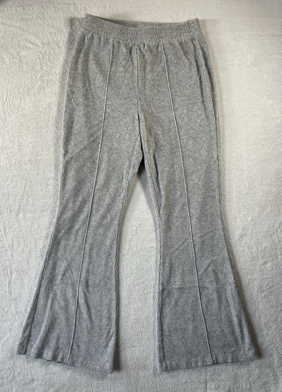 Aerie Pants Womens Small Velour Pull On Ribbed Flare Loungewear Grey